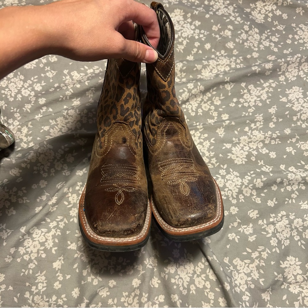 Girls Brown Leopard Print Cowboy Boots